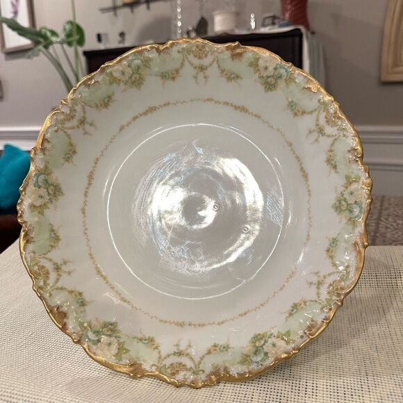 Limoges‎ France RARE Antique Elite Round Serving Dish Bowl Handpainted Gold Trim - Picture 3 of 8
